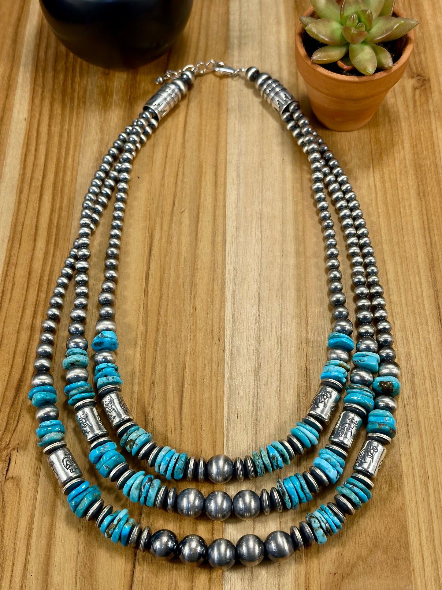 Multi Strand Turquoise and Silver Pearl Necklace