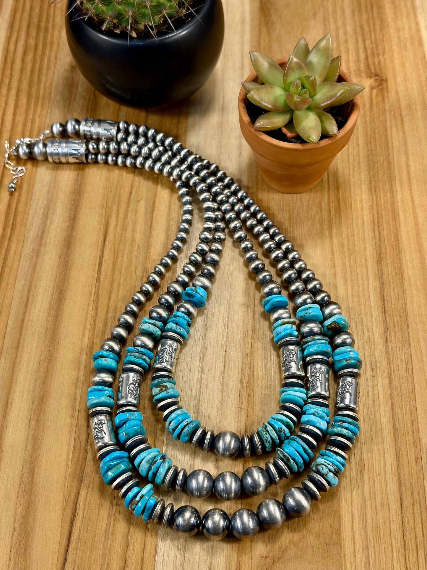 Multi Strand Turquoise and Silver Pearl Necklace