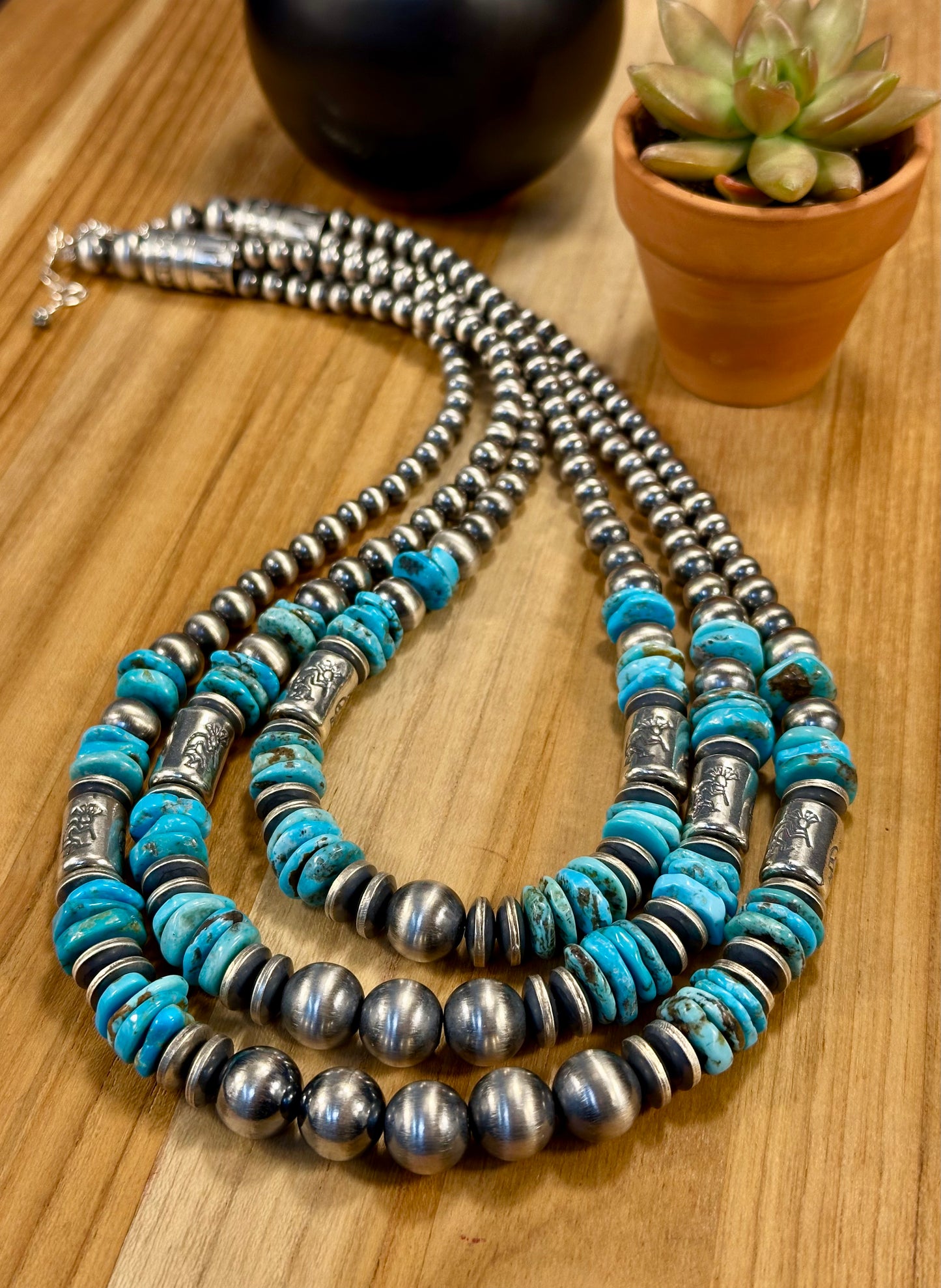 Multi Strand Turquoise and Silver Pearl Necklace
