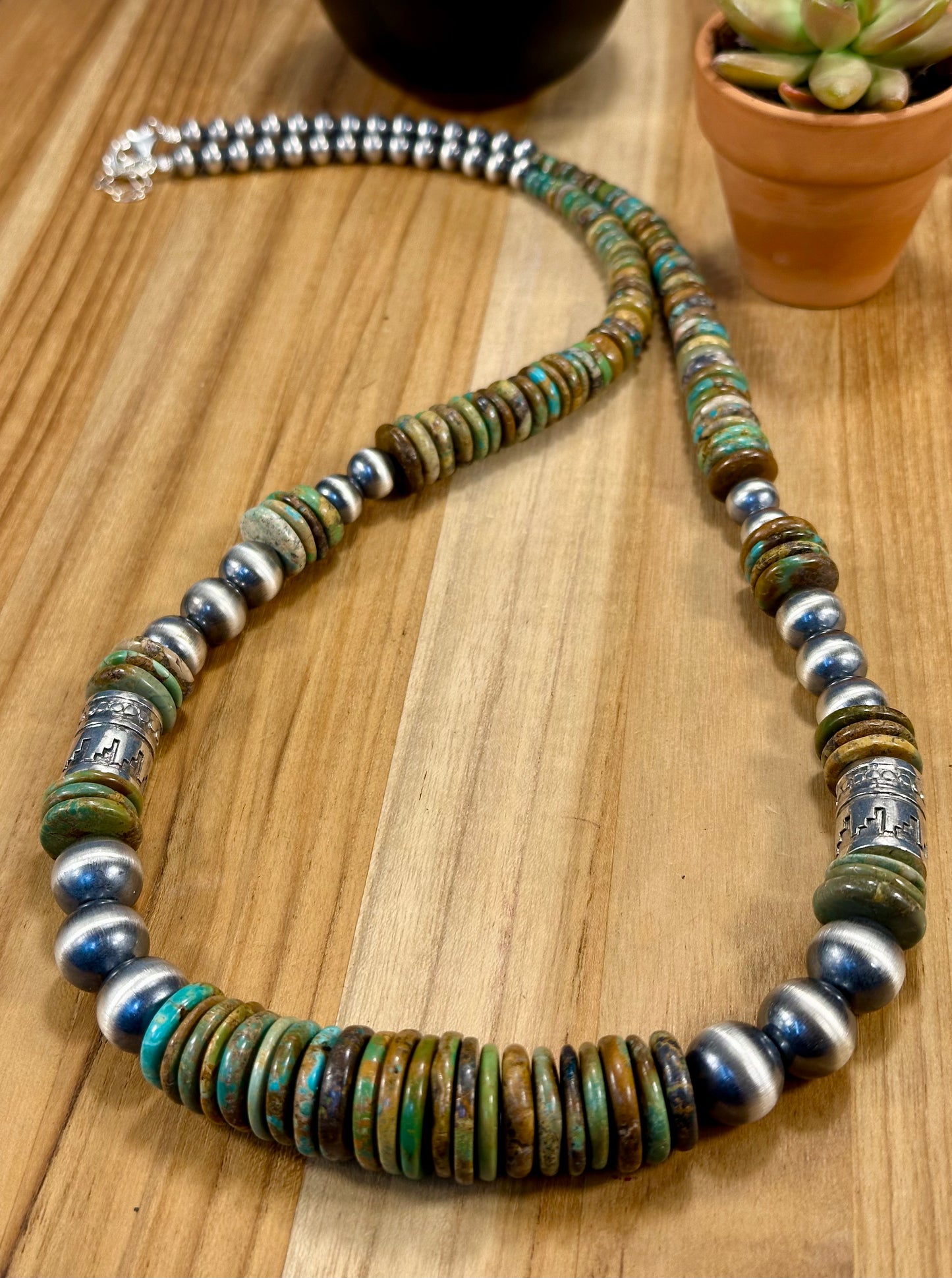 Kingman Multi Color Disc & Sterling Pearl Necklace