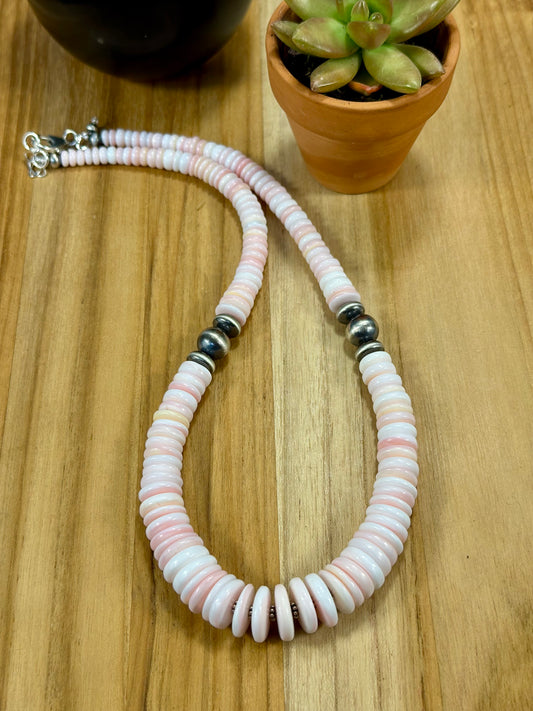 Pink Conch Disc & Sterling Silver Pearl Necklace