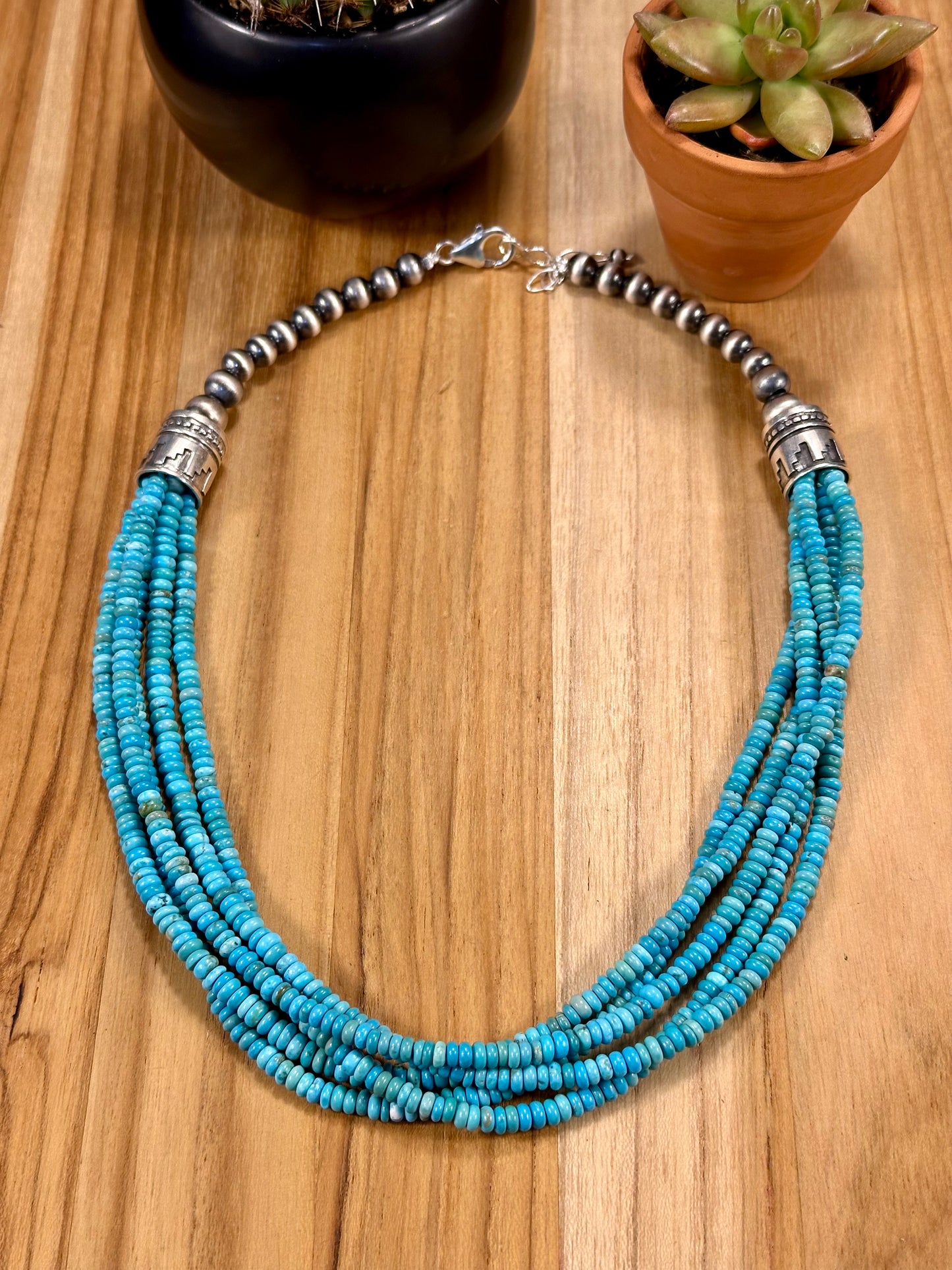 Sterling Pearl & Kingman Bead Necklace