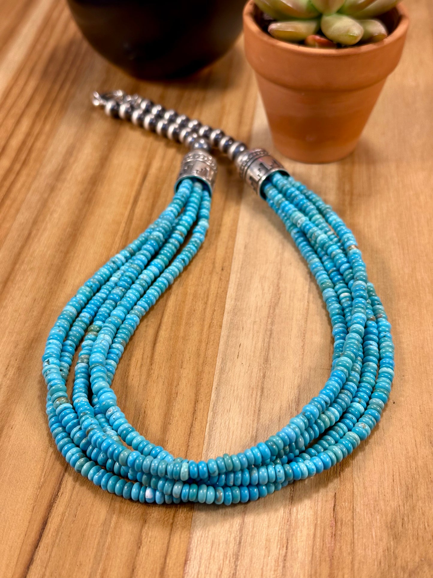 Sterling Pearl & Kingman Bead Necklace