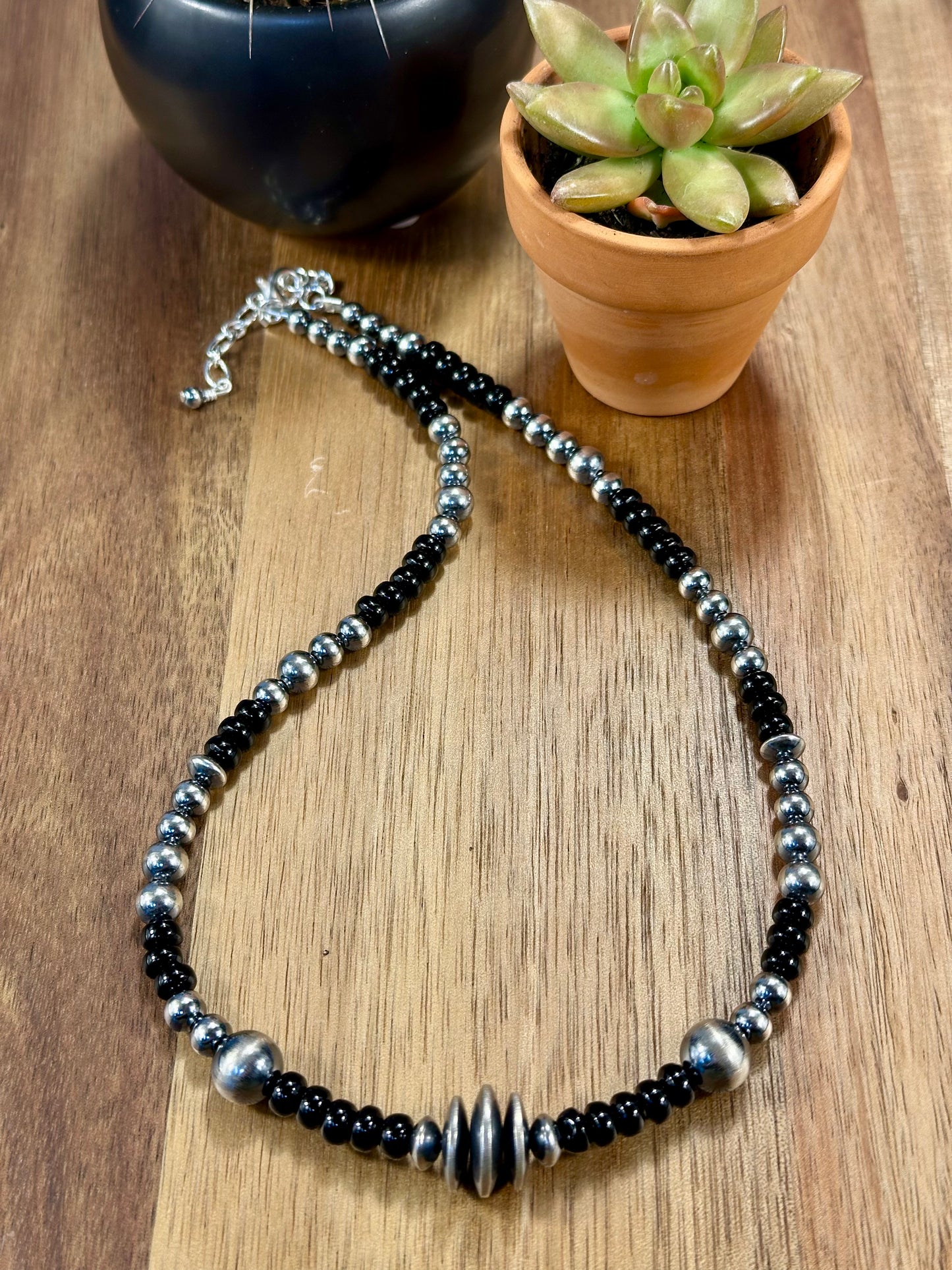 Back Onyx & Sterling Pearl Necklace