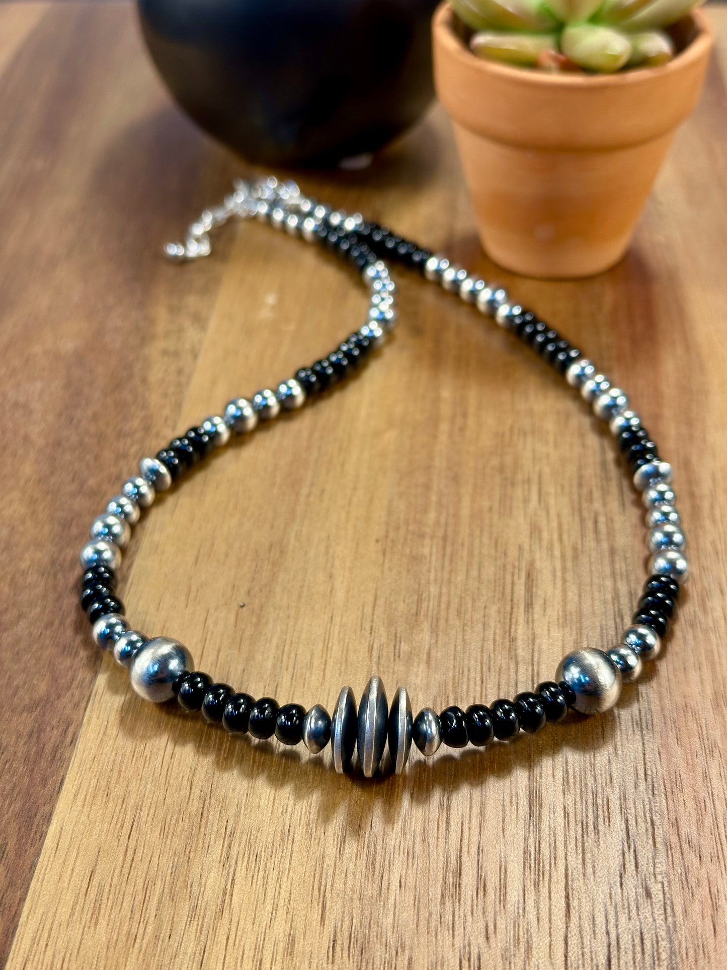 Back Onyx & Sterling Pearl Necklace