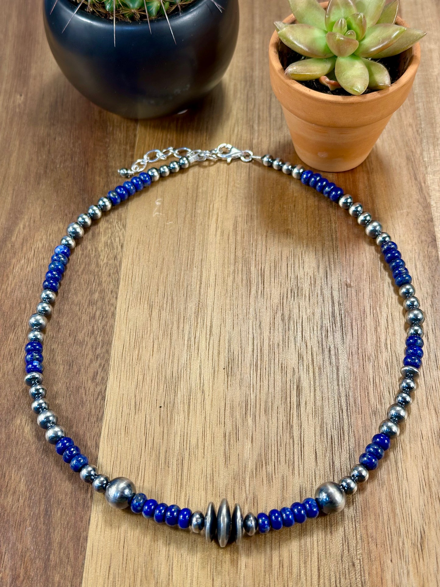 Lapis Lazuli & Sterling Pearl Necklace