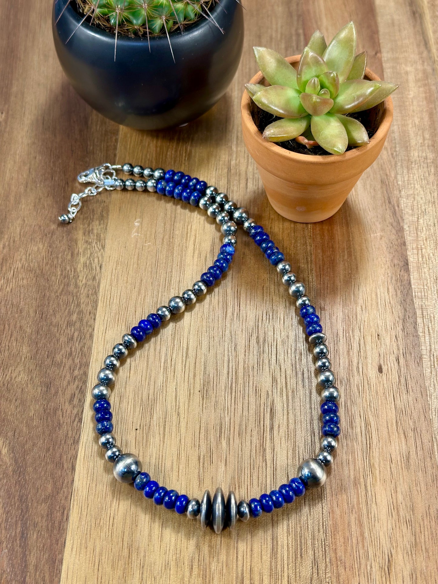 Lapis Lazuli & Sterling Pearl Necklace