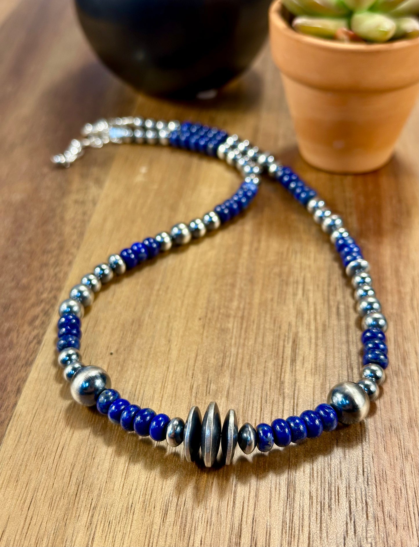 Lapis Lazuli & Sterling Pearl Necklace