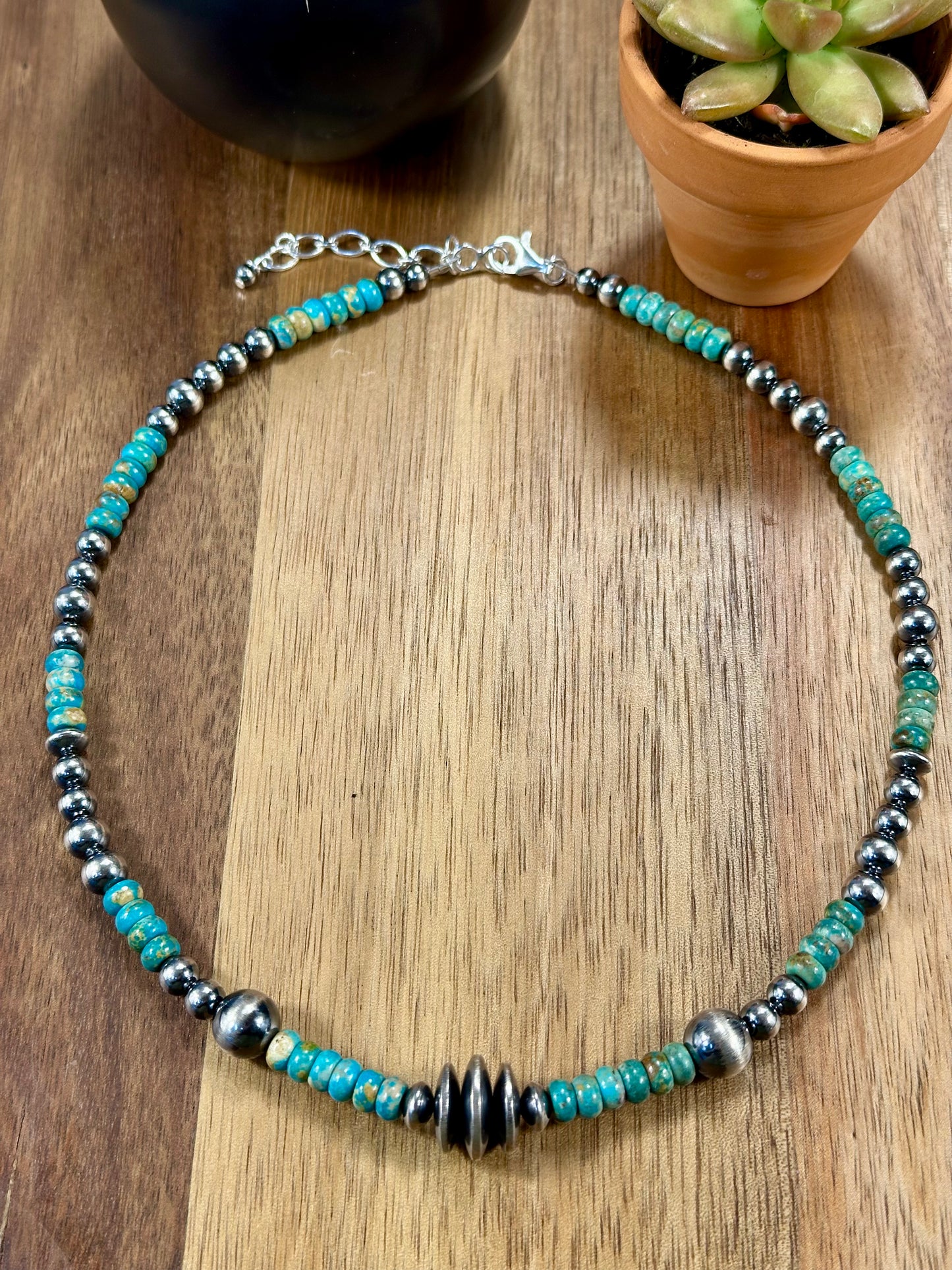 Kingman Turquoise and Sterling Pearl Necklace