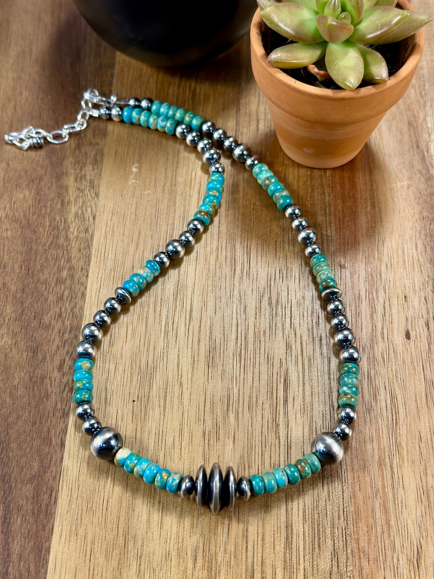 Kingman Turquoise and Sterling Pearl Necklace