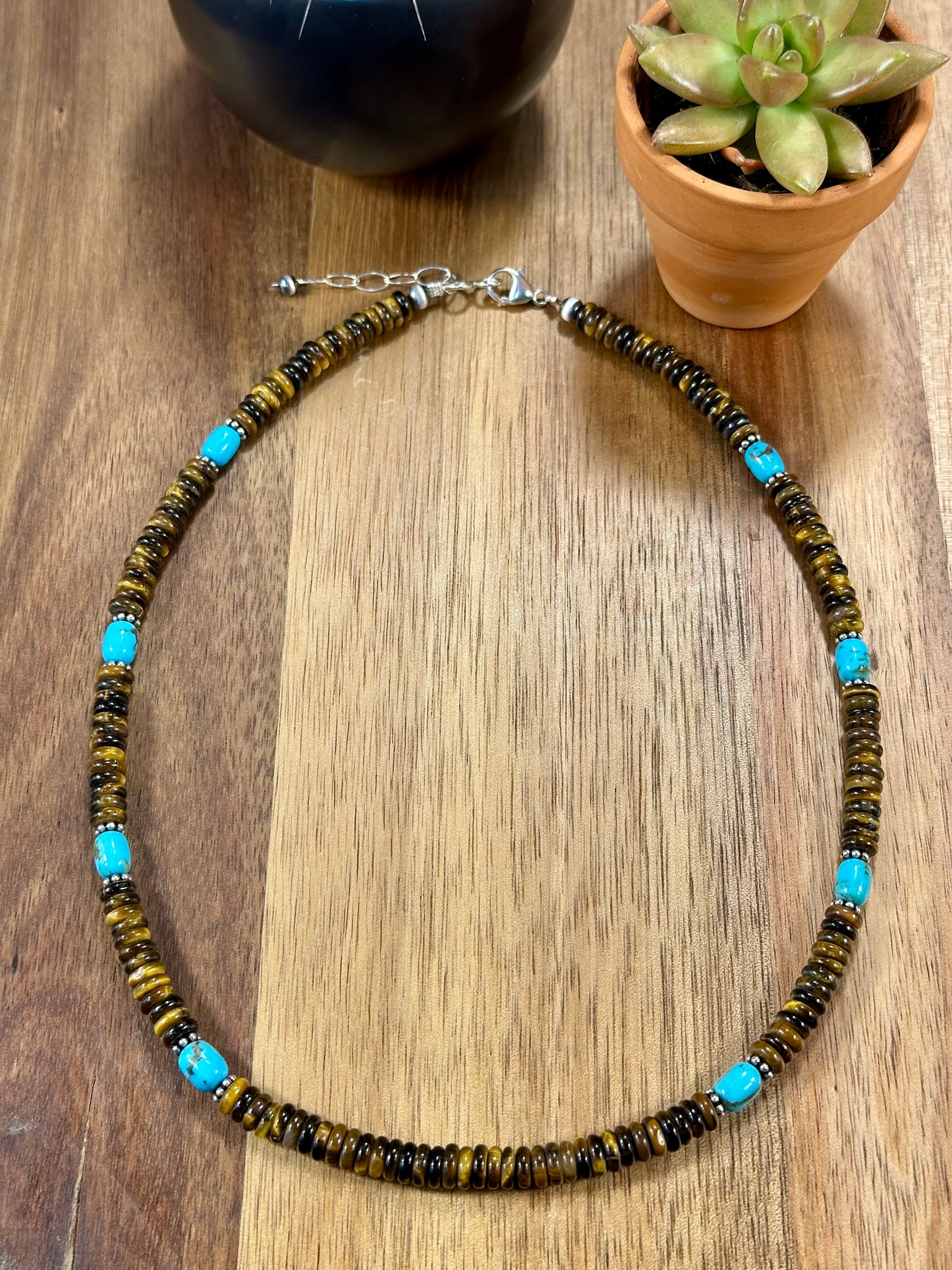 Tiger Eye and Kingman Bead Necklace