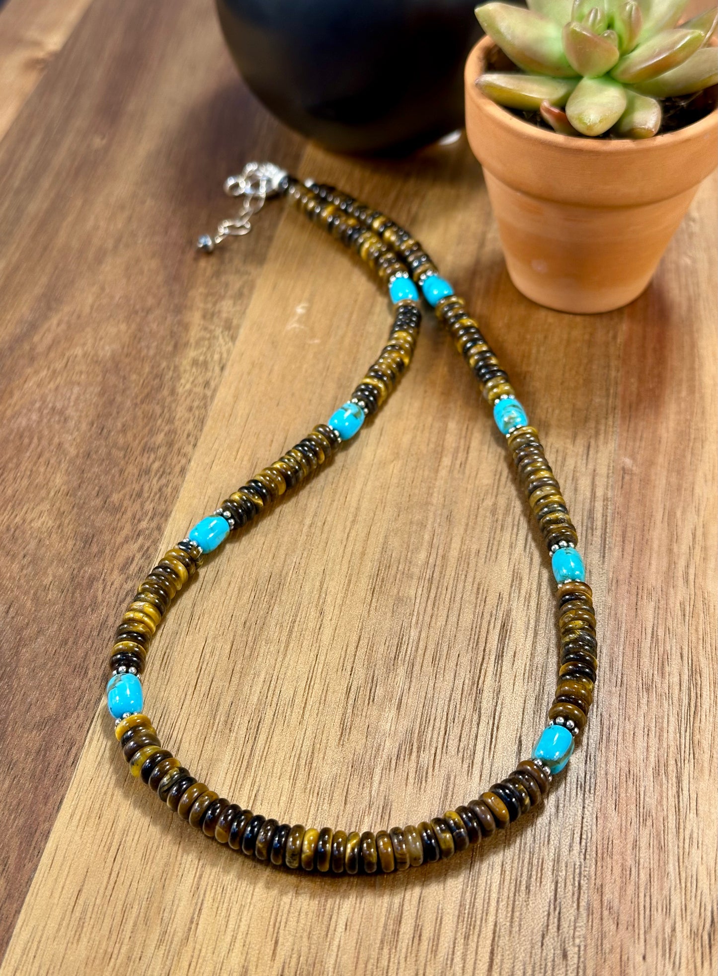 Tiger Eye and Kingman Bead Necklace