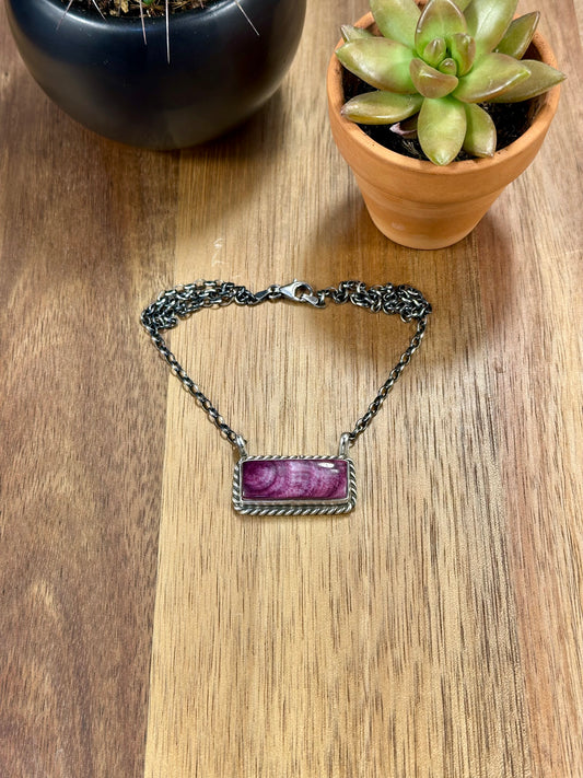 Purple Spiny Bar Sterling Silver Necklace