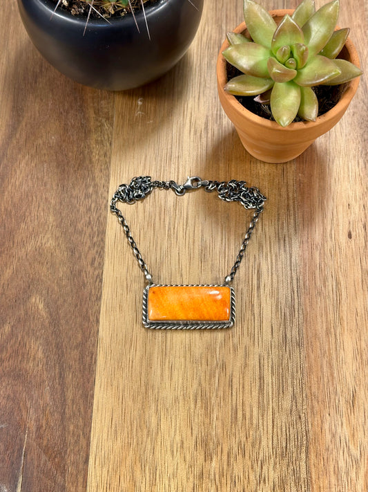 Orange Spiny Bar Sterling Silver Necklace
