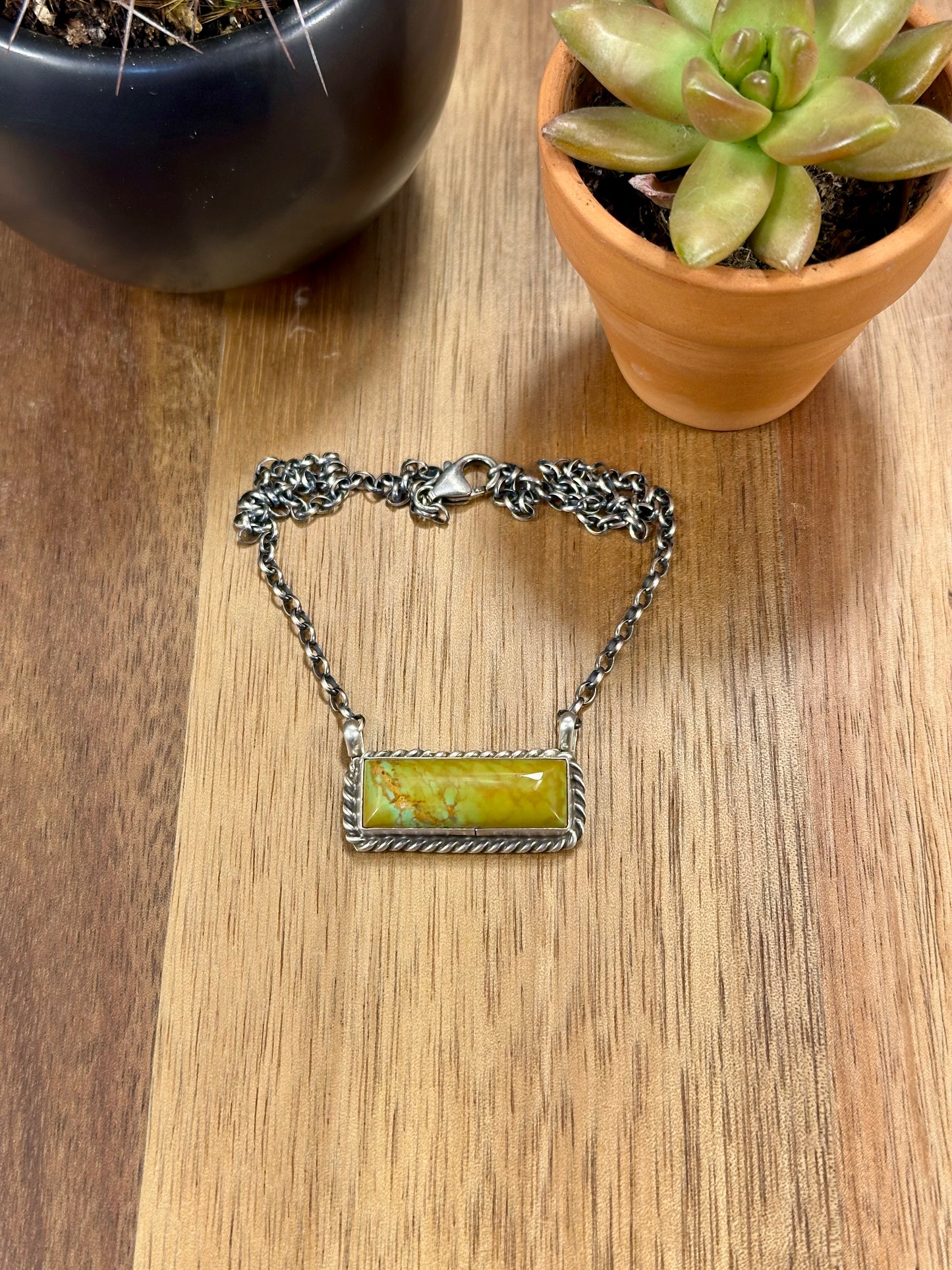 Kingman Turquoise Bar Sterling Silver Necklace