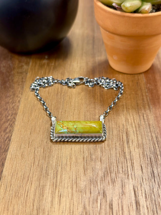 Kingman Turquoise Bar Sterling Silver Necklace