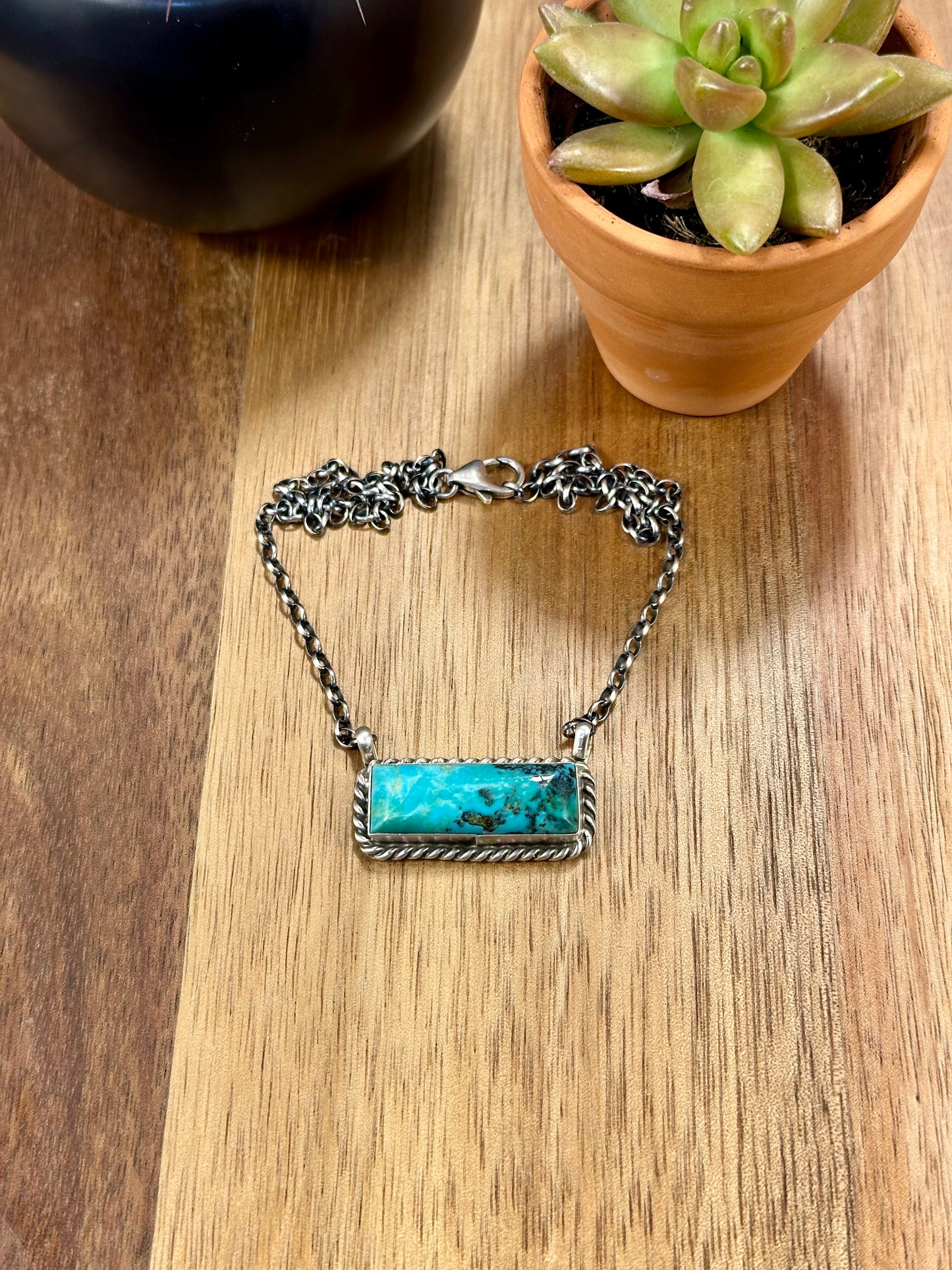 Kingman Turquoise Bar Sterling Silver Necklace