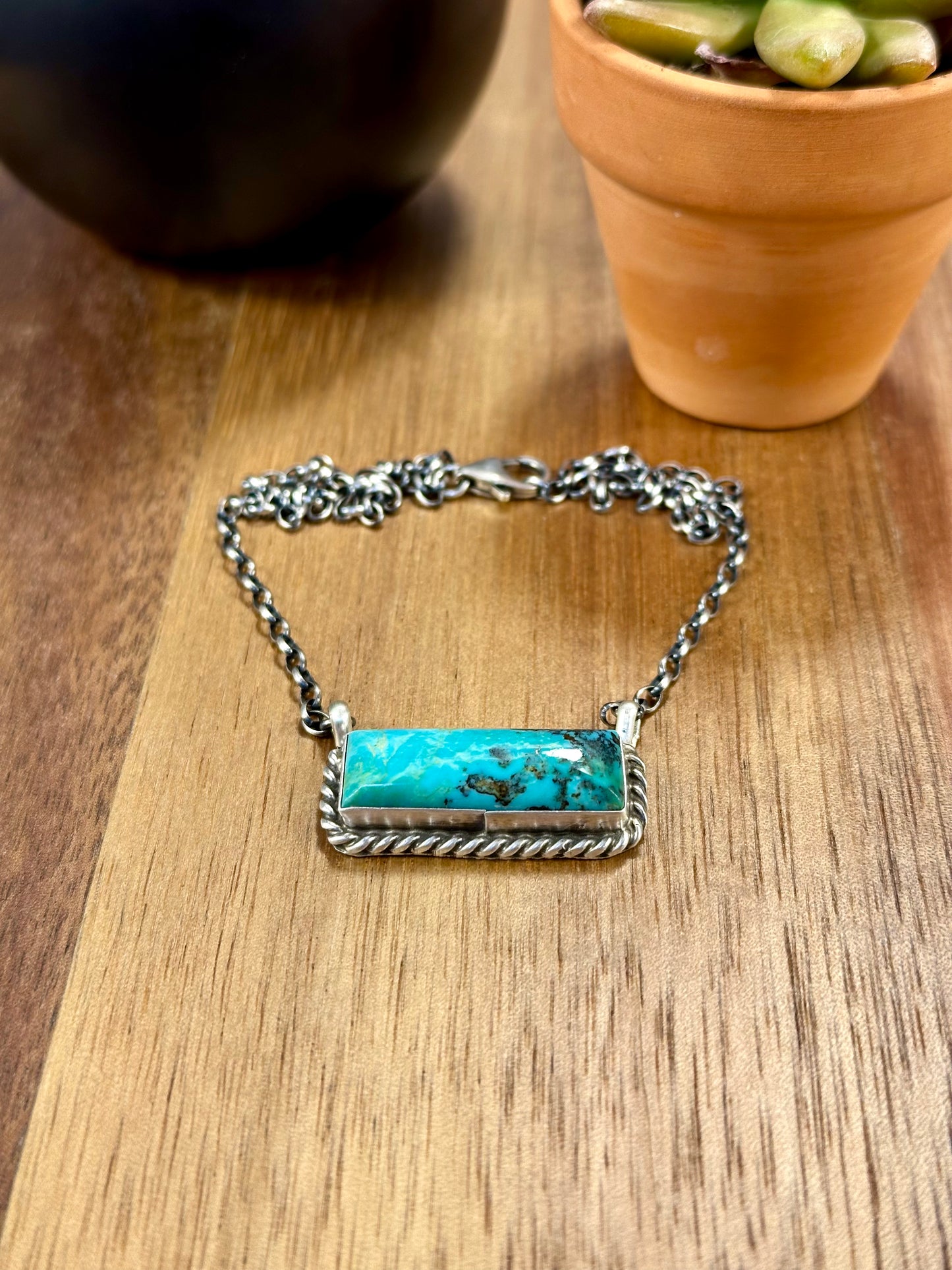 Kingman Turquoise Bar Sterling Silver Necklace