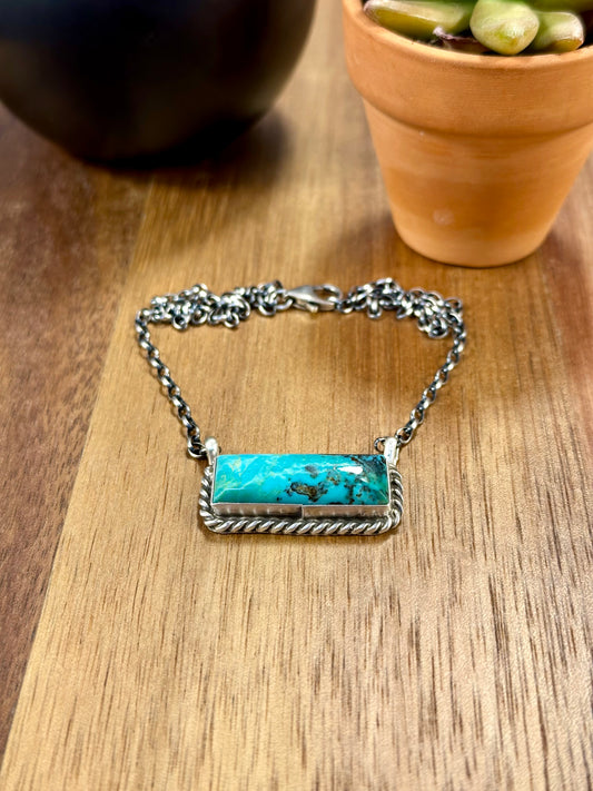 Kingman Turquoise Bar Sterling Silver Necklace