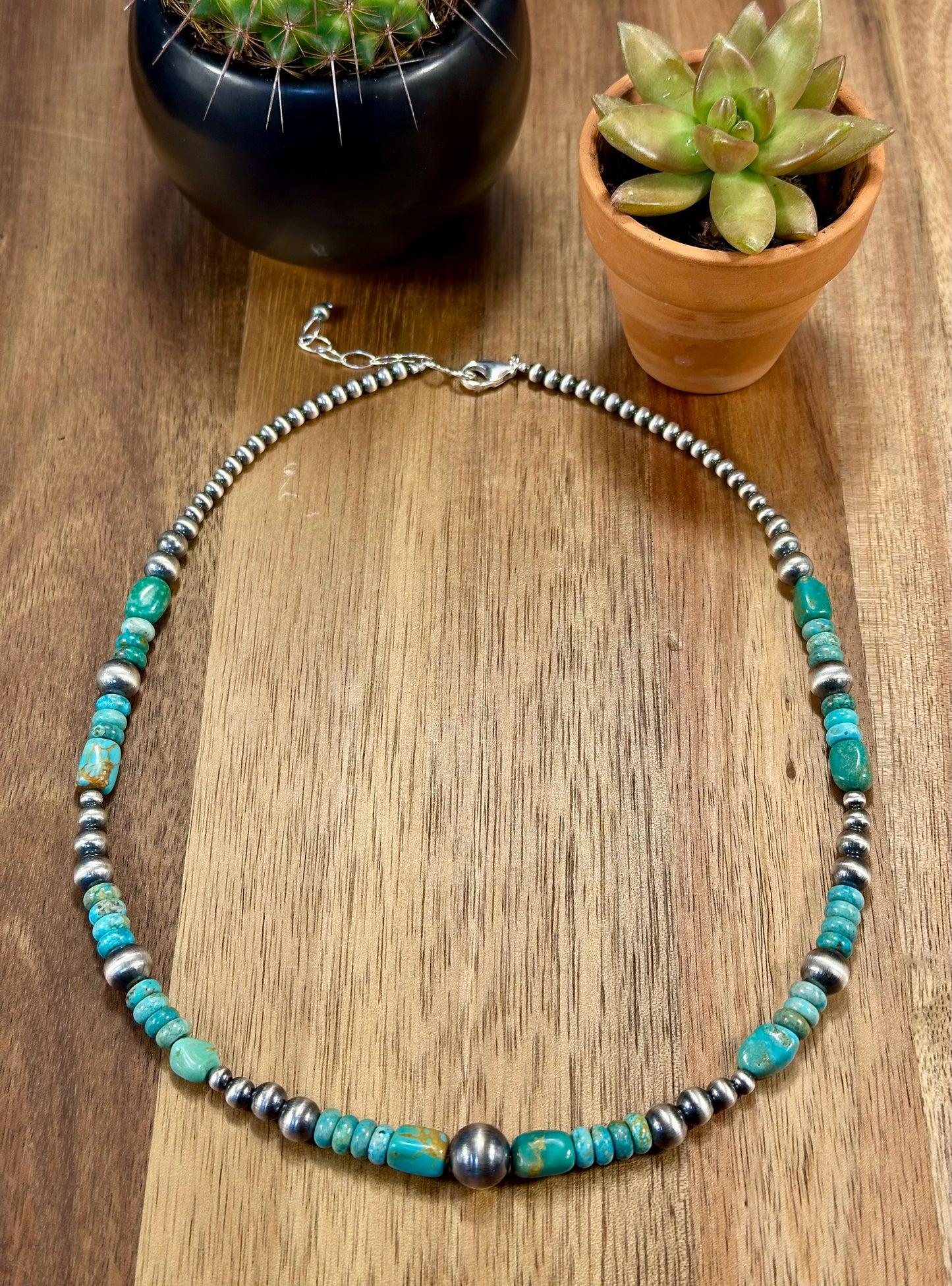 Kingman Turquoise & Sterling Pearl Necklace