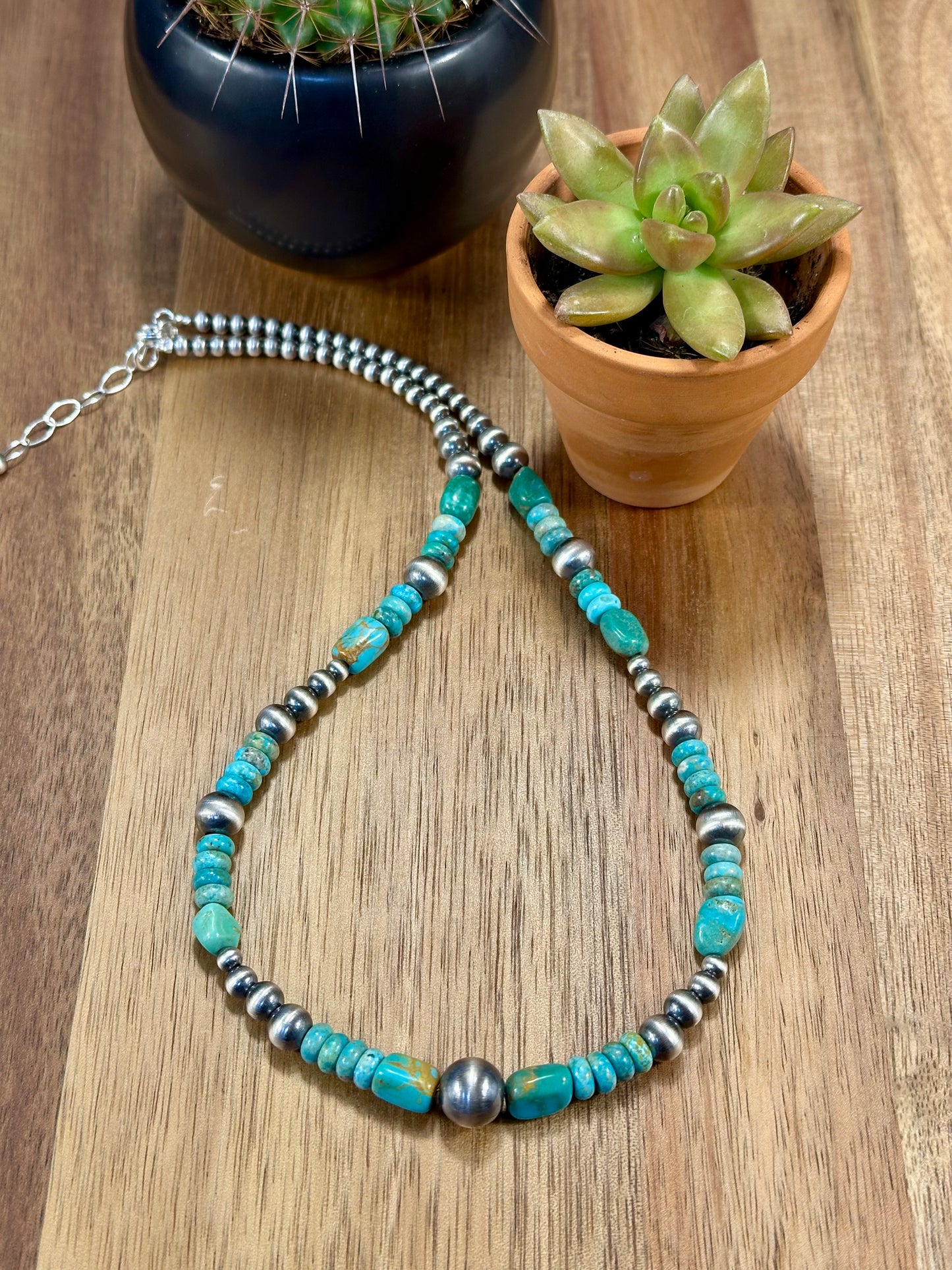 Kingman Turquoise & Sterling Pearl Necklace