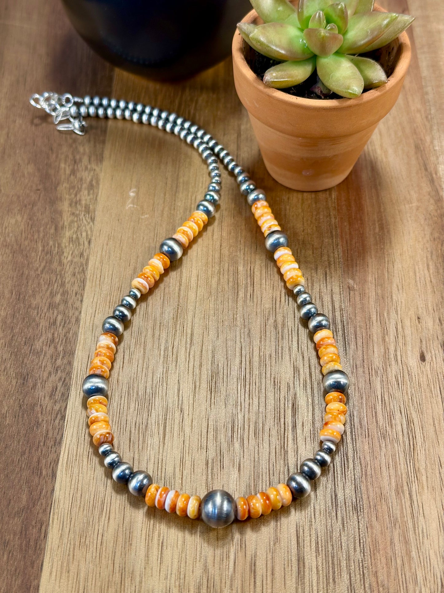 Orange Spiny & Sterling Pearl Necklace