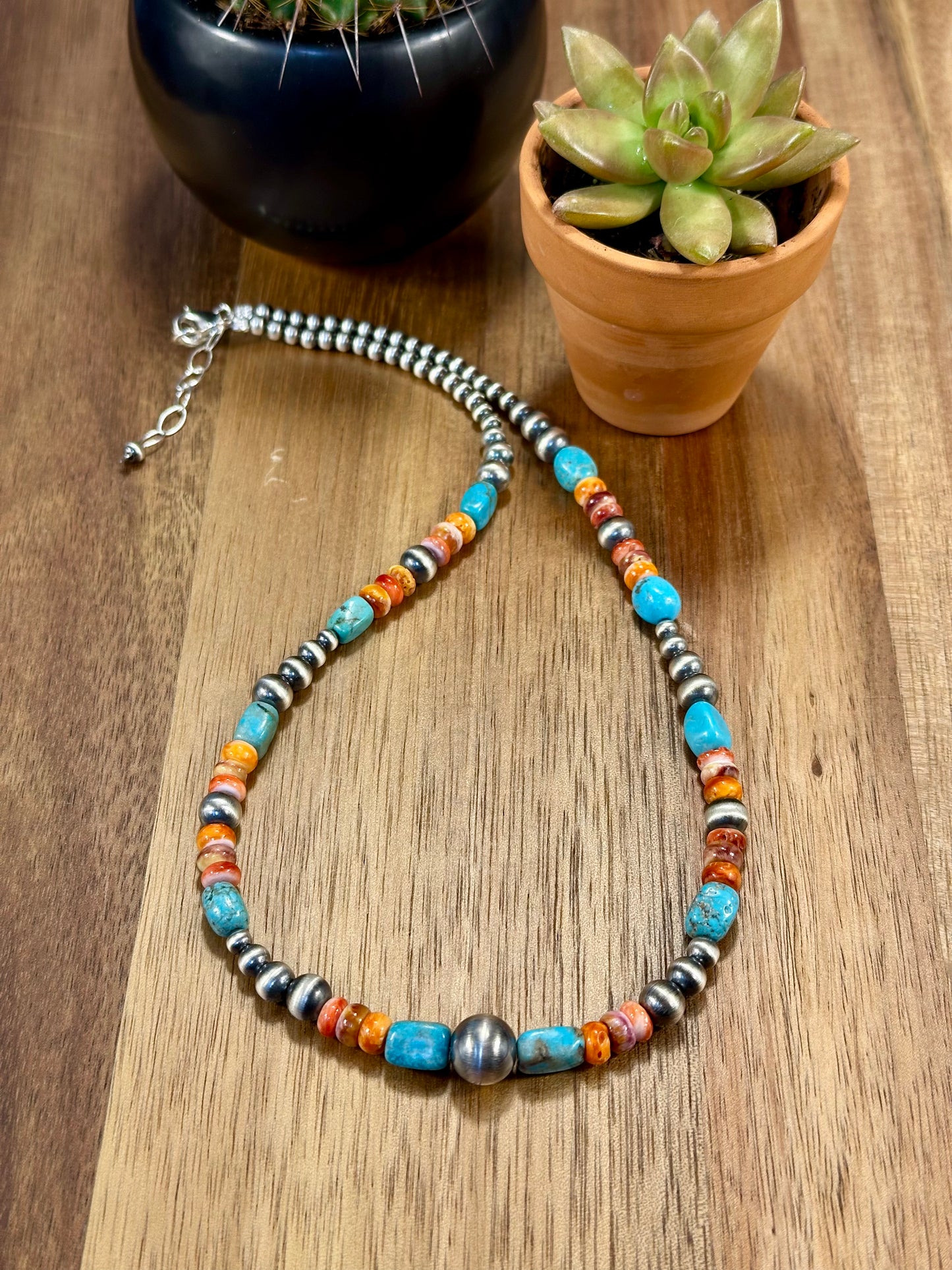 Multi Color Stone & Sterling Pearl Necklace
