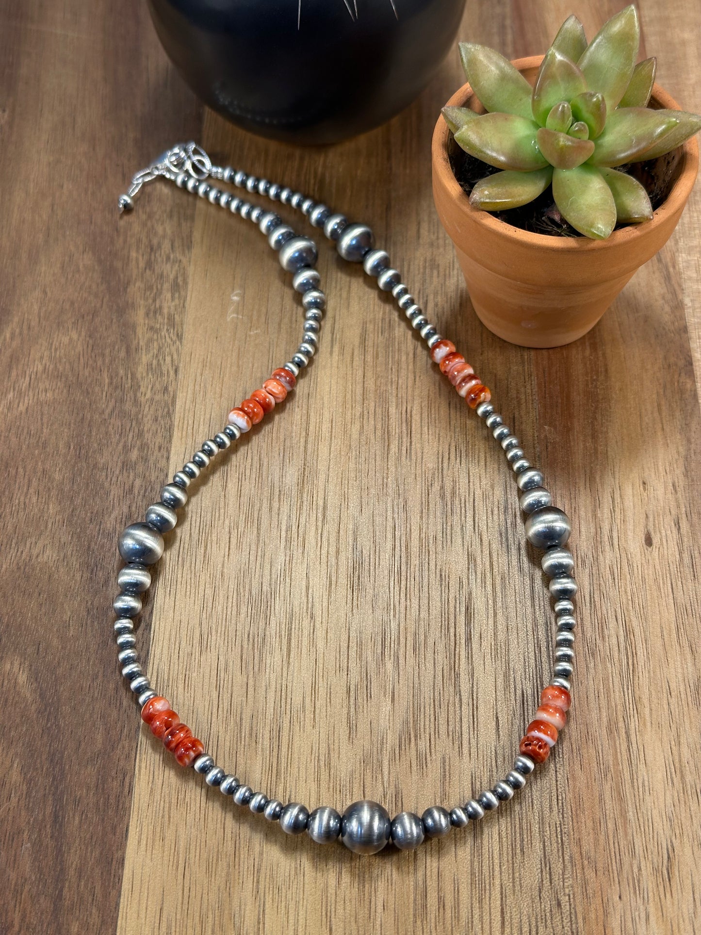 Red Spiny & Sterling Pearl Necklace