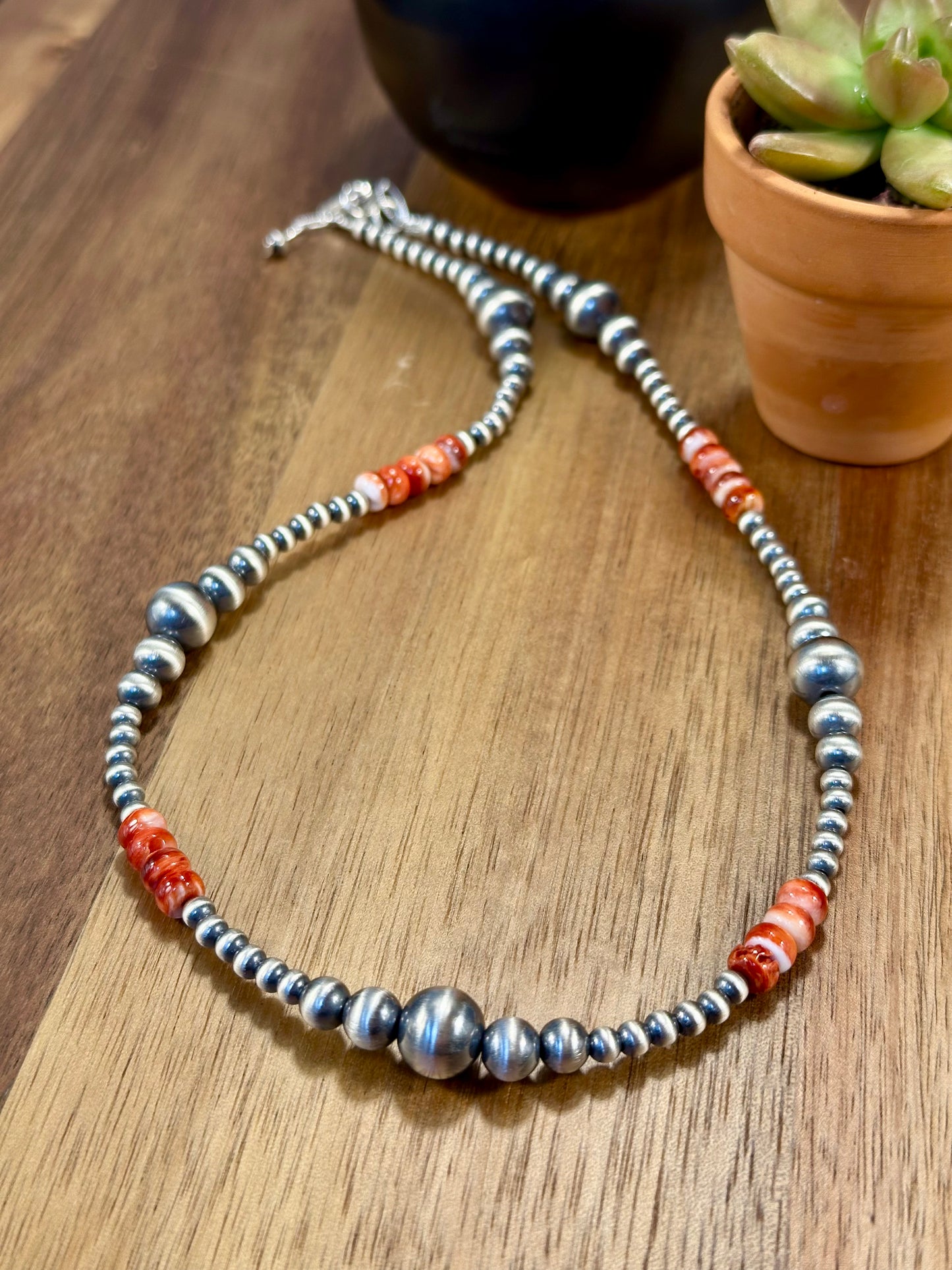 Red Spiny & Sterling Pearl Necklace