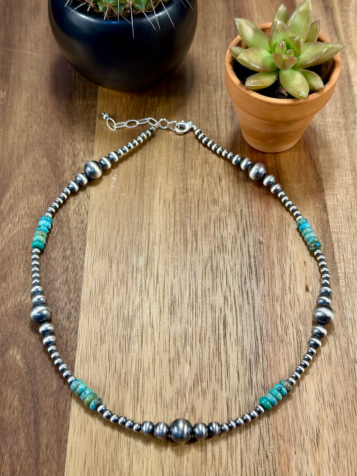 Kingman Turquoise & Sterling Pearl Necklace