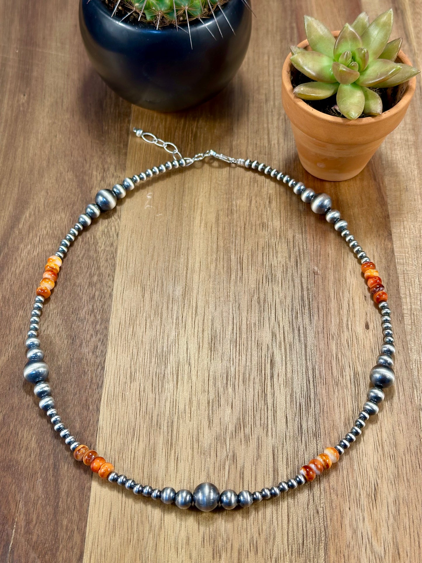 Orange Spiny & Sterling Pearl Necklace