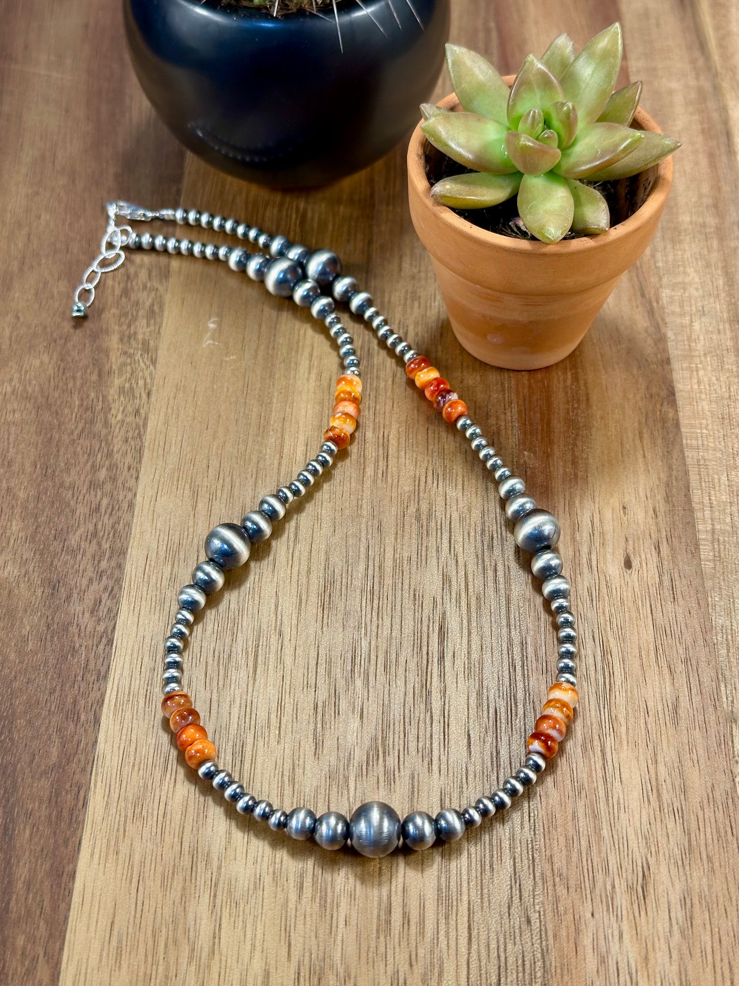 Orange Spiny & Sterling Pearl Necklace