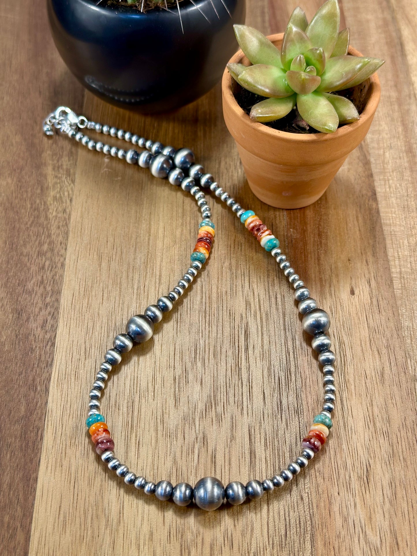 Multi Color Stone & Sterling Pearl Necklace