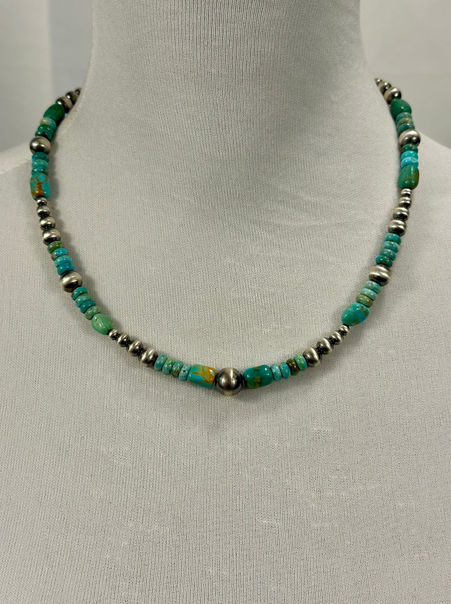 Kingman Turquoise & Sterling Pearl Necklace