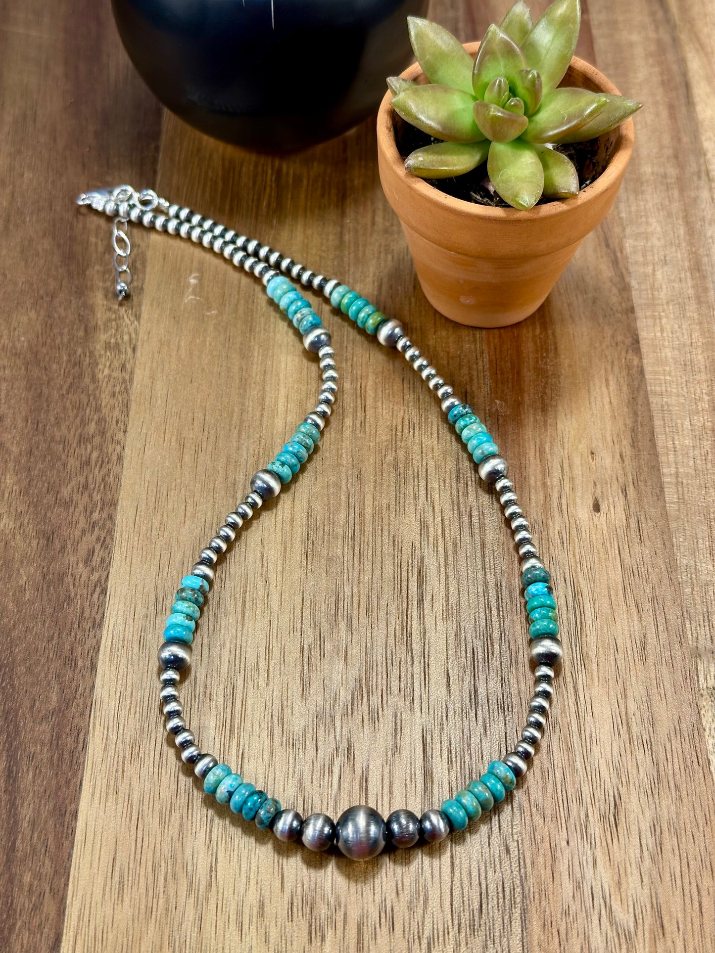 Kingman Turquoise and Silver Pearl Necklace