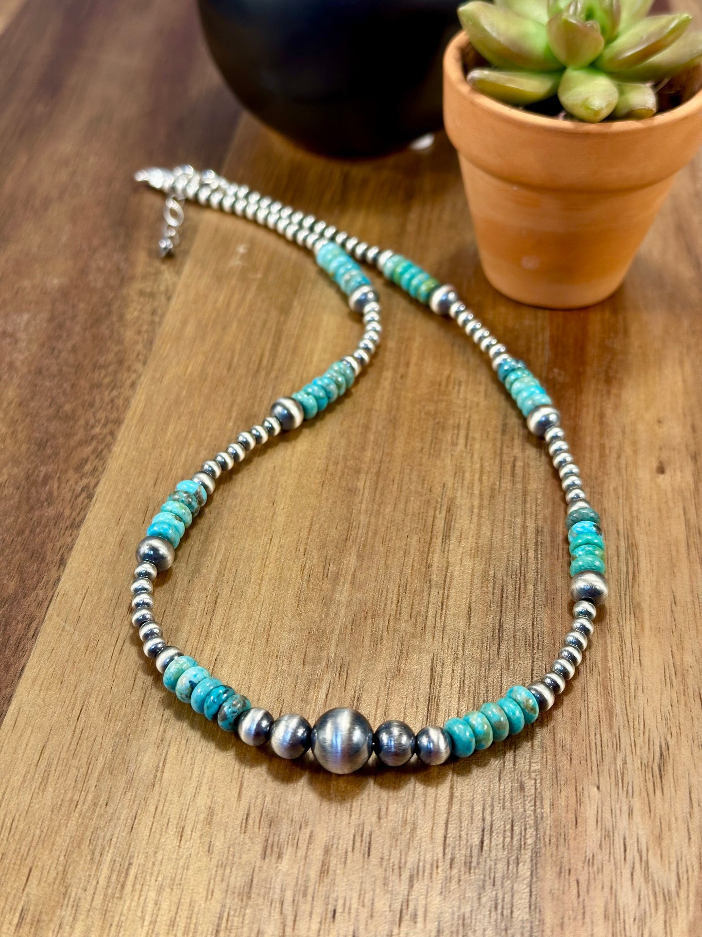 Kingman Turquoise and Silver Pearl Necklace