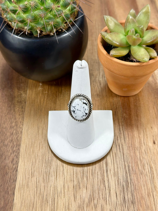 White Buffalo Oval Sterling Silver Ring