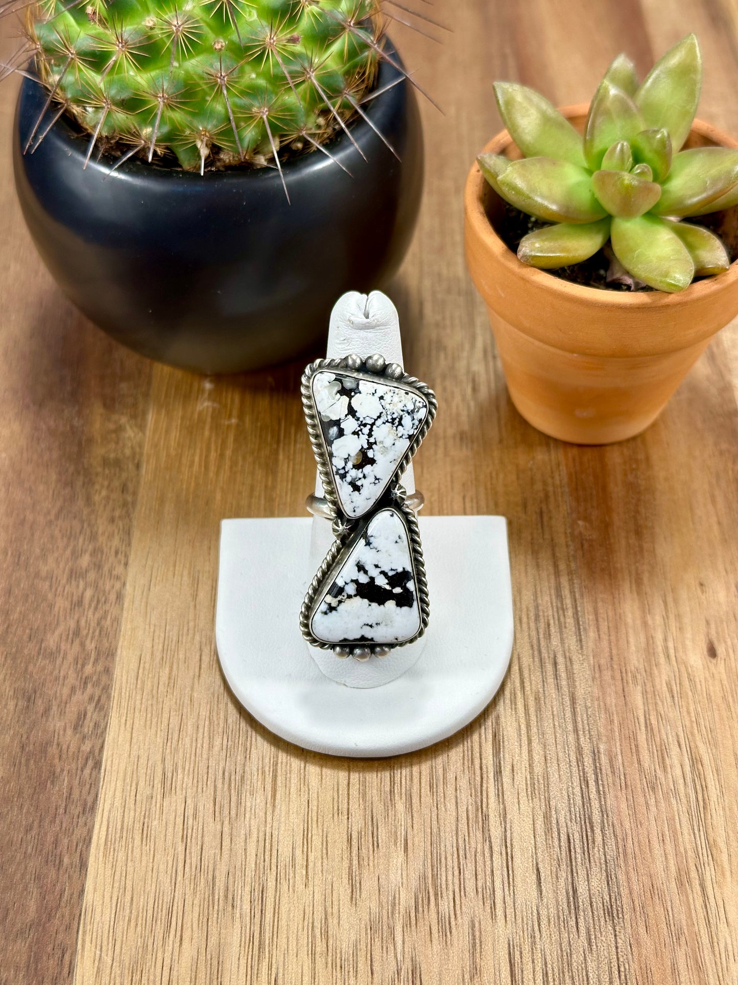 White Buffalo 2 Stone Sterling Silver Ring