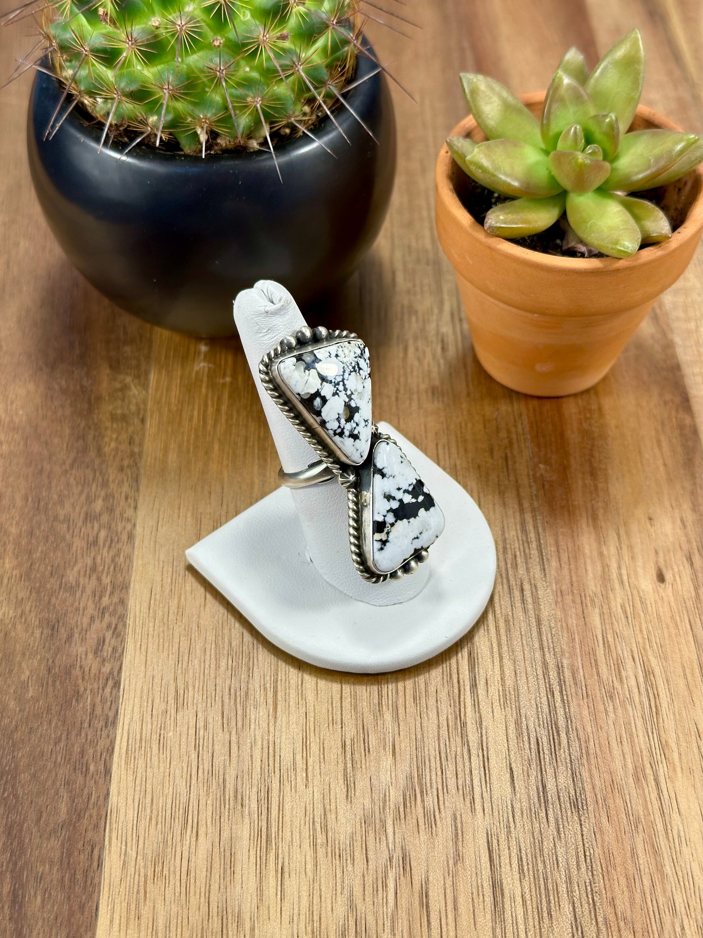 White Buffalo 2 Stone Sterling Silver Ring