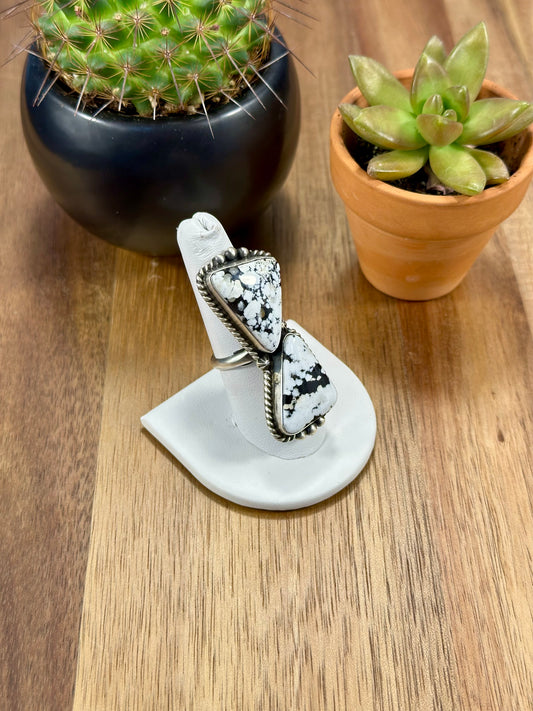 White Buffalo 2 Stone Sterling Silver Ring