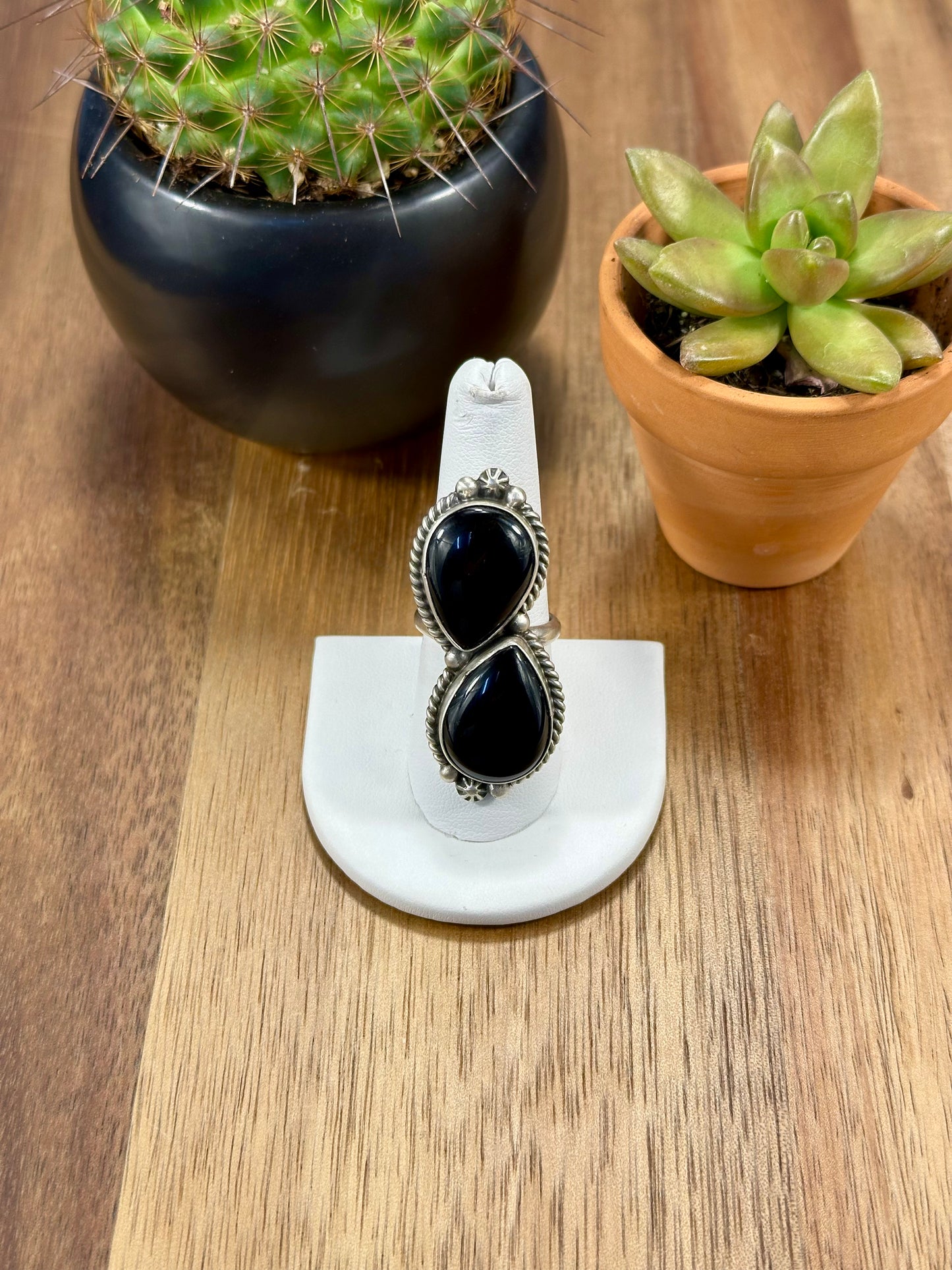 Black Onyx 2 Stone Sterling Silver Ring