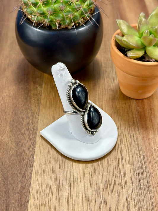 Black Onyx 2 Stone Sterling Silver Ring