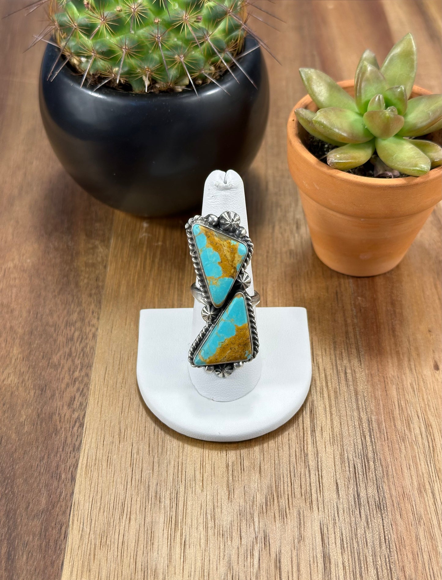 Kingman Turquoise 2 Stone Sterling Silver Ring