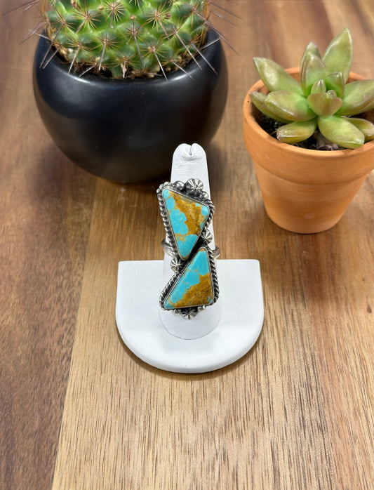 Kingman Turquoise 2 Stone Sterling Silver Ring