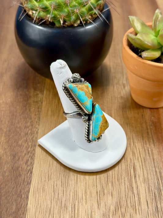 Kingman Turquoise 2 Stone Sterling Silver Ring