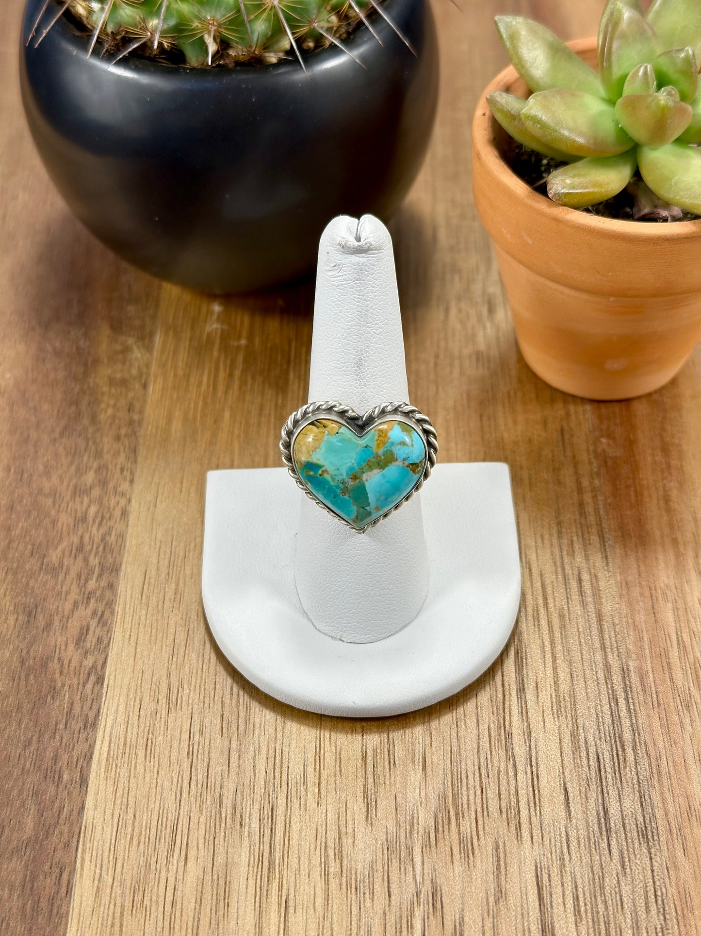 Kingman Turquoise Heart Sterling Silver Ring