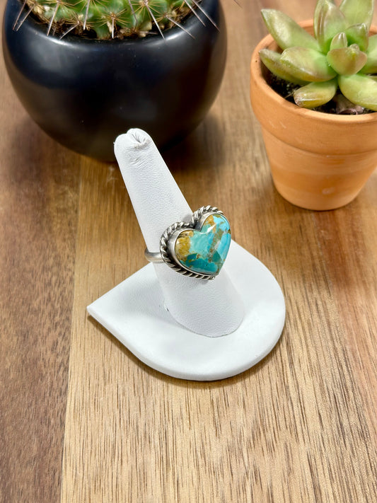 Kingman Turquoise Heart Sterling Silver Ring