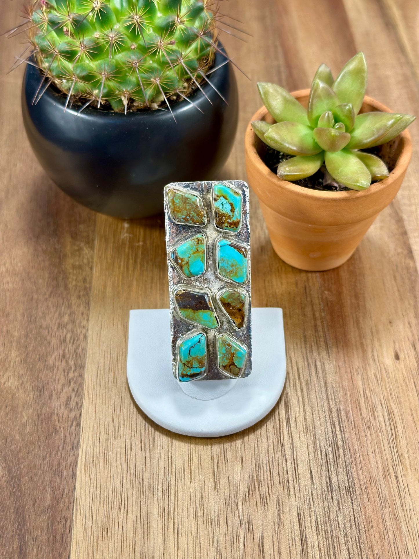 Kingman Turquoise Rectangle Cluster Ring