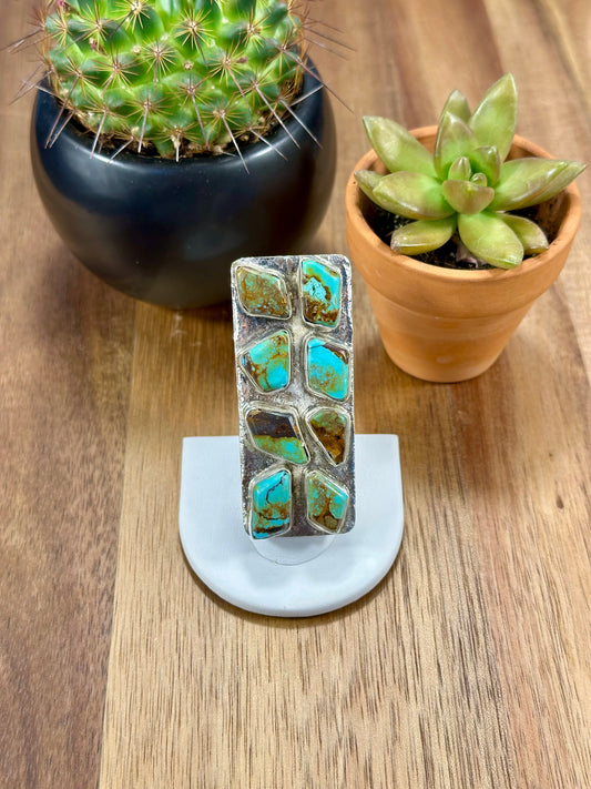 Kingman Turquoise Rectangle Cluster Ring