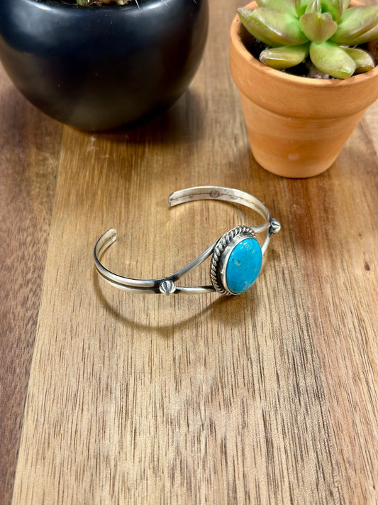 Kingman Turquoise Single Stone Sterling Silver Cuff